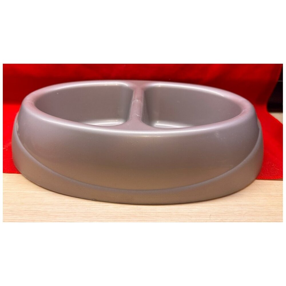 2 Compartment Pet Bowl Dish Plastic ~13" x 8-1/4" x 2-3/4"